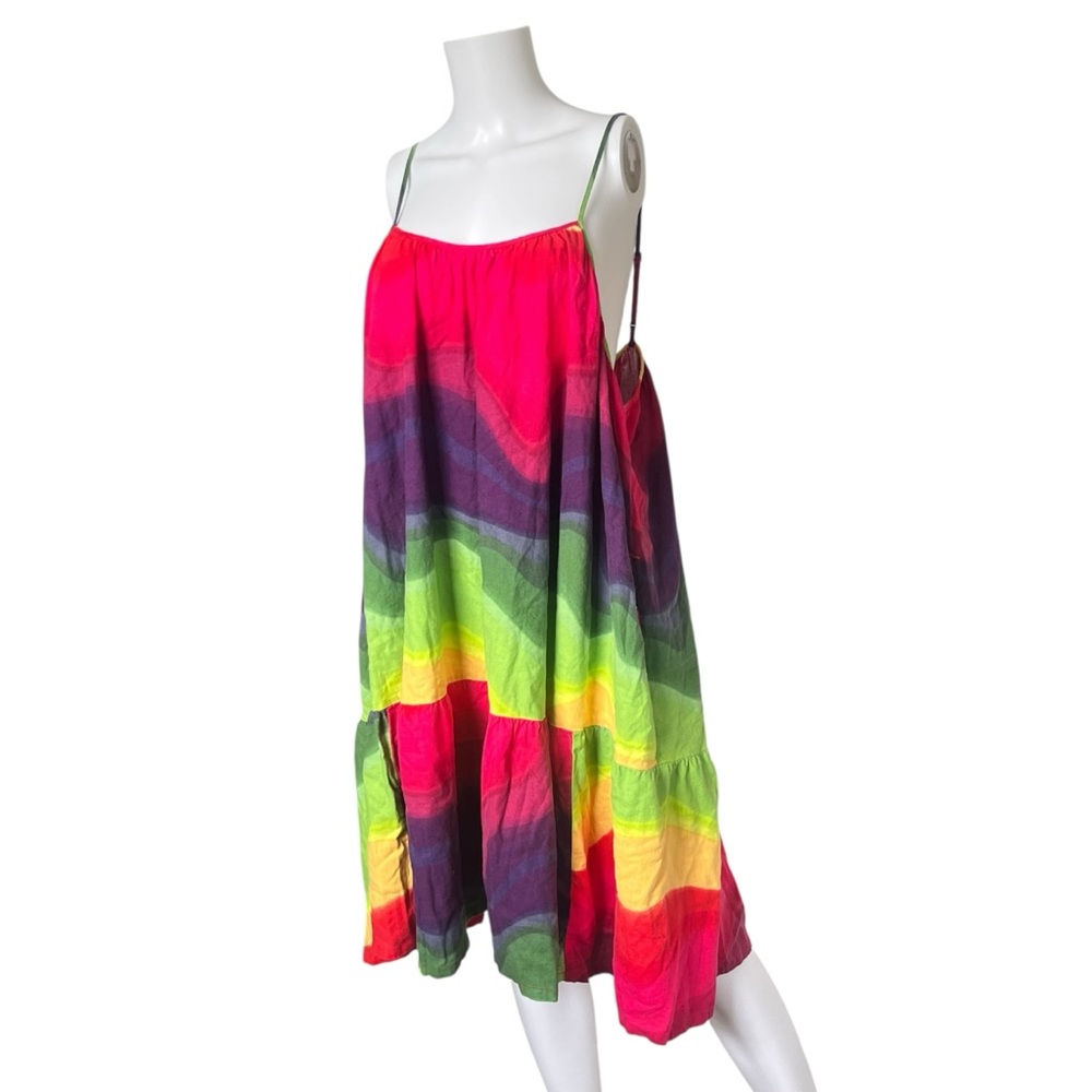 the Get Colorful Sleeveless Swing Dress Belted Linen Blend Rainbow Size XXXL